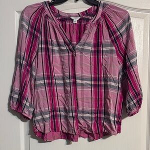 Crown & Ivy Fuchsia and Black Plaid Blouse